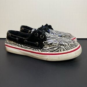 Girls SPERRY Top-Sider Bahama Sequin Zebra Print Boat Shoes / Size 13M